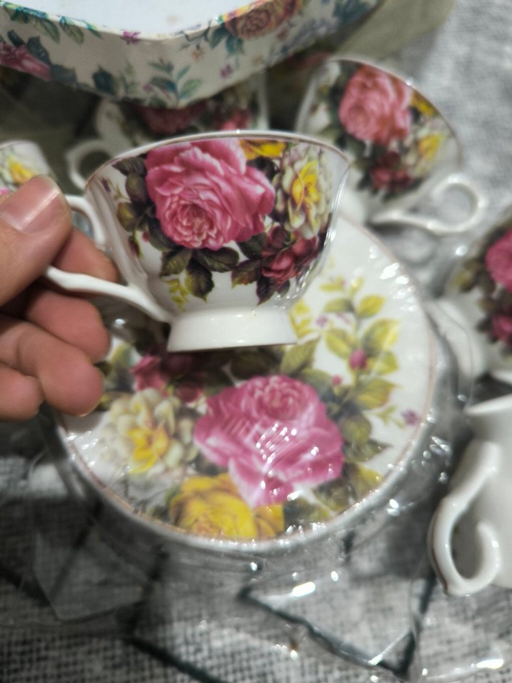 Porselen Çiçek Desenli 6'lı Kahve Fincanı Seti - Görsel 3