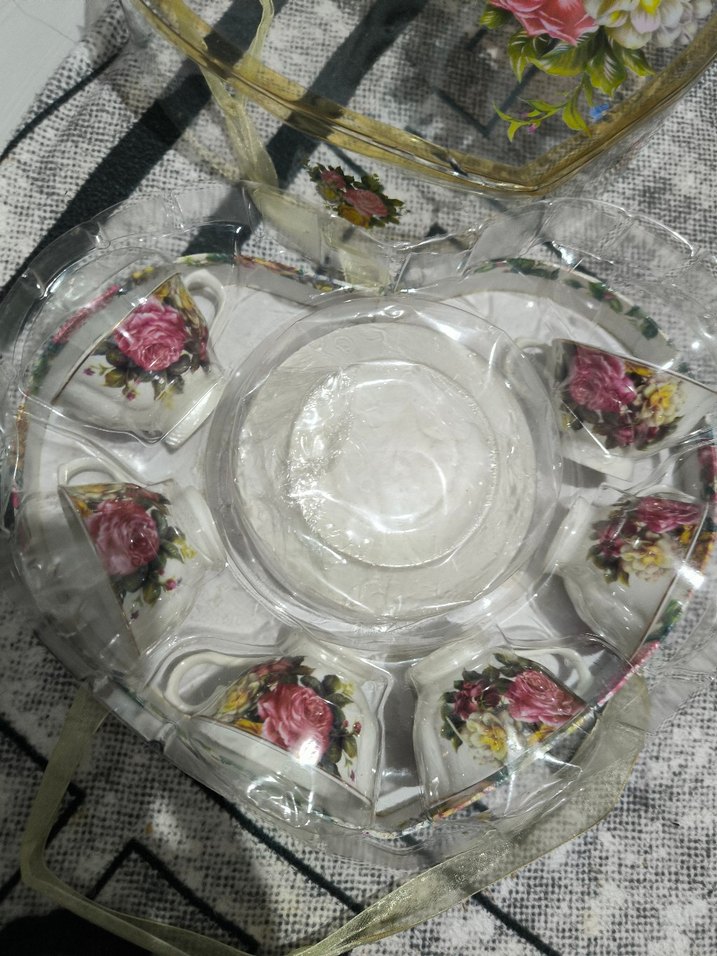 Porselen Çiçek Desenli 6'lı Kahve Fincanı Seti - Görsel 5