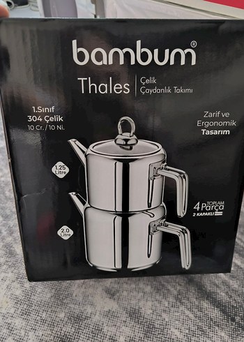 Bambum orta boy Çelik Çaydanlık Takımı - Görsel 3
