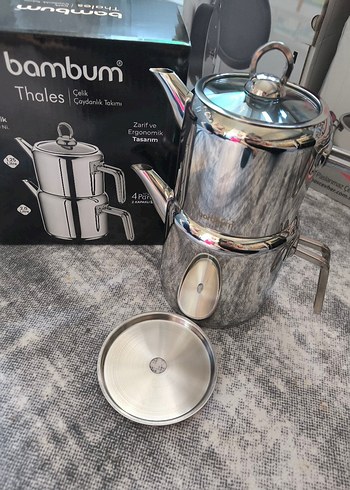 Bambum orta boy Çelik Çaydanlık Takımı - Görsel 4
