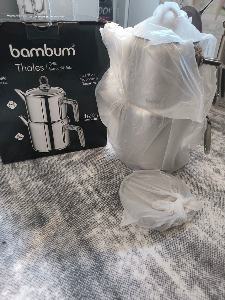 Bambum orta boy Çelik Çaydanlık Takımı - Görsel 2