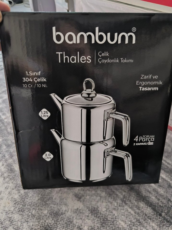 Bambum orta boy Çelik Çaydanlık Takımı - Görsel 3