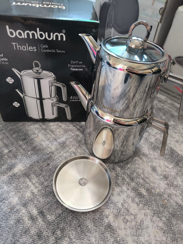Bambum orta boy Çelik Çaydanlık Takımı - Görsel 4