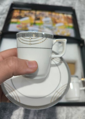 Gri Desenli Beyaz 6'lı Kahve Fincanı Seti - Görsel 5