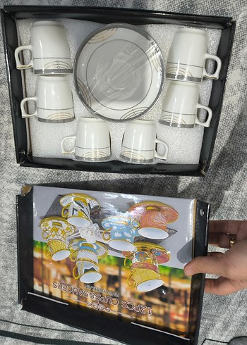 Gri Desenli Beyaz 6'lı Kahve Fincanı Seti - Görsel 6