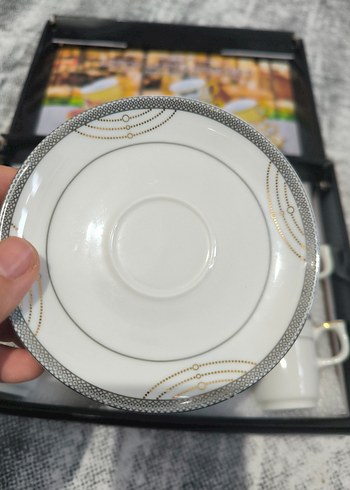 Gri Desenli Beyaz 6'lı Kahve Fincanı Seti - Görsel 2