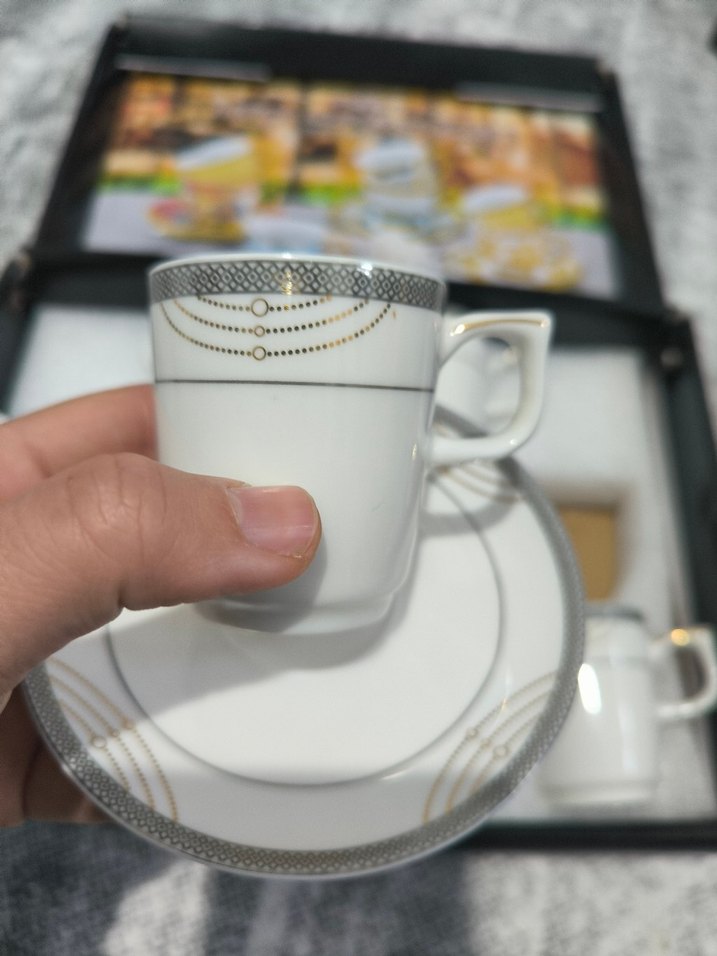 Gri Desenli Beyaz 6'lı Kahve Fincanı Seti - Görsel 5