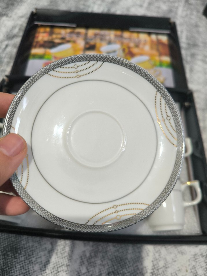 Gri Desenli Beyaz 6'lı Kahve Fincanı Seti - Görsel 2