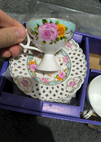 Pastel Renkli Çiçek Desenli Porselen Fincan - Görsel 7