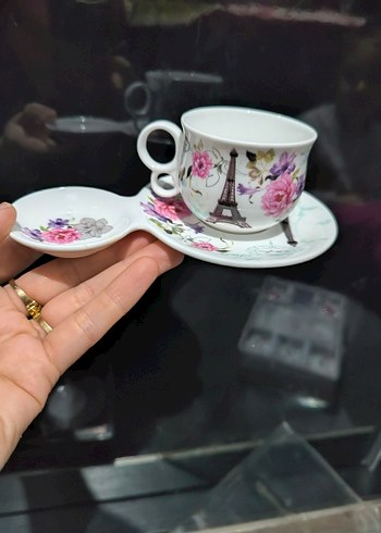 Çiçekli Eyfel Desenli Beyaz Kahve Fincan Seti - Görsel 5