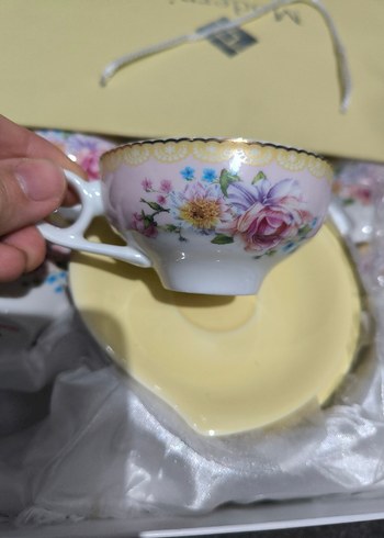 Pastel Sarı Çiçek Desenli Porselen Fincan - Görsel 9