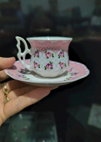 Pembe Çiçek Desenli 6'lı Fincan ve Tabak Seti - Görsel 4