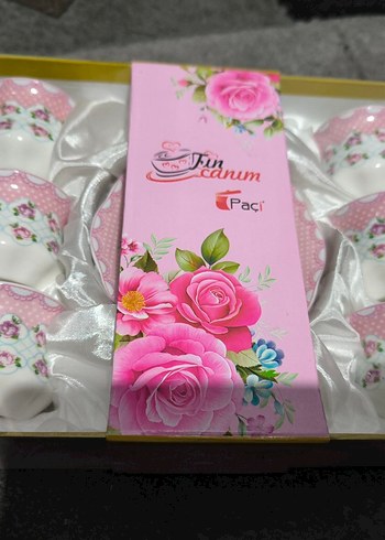 Pembe Çiçek Desenli 6'lı Fincan ve Tabak Seti - Görsel 2