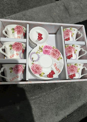 Çiçek Desenli 12 Parça Beyaz Kahve Fincanı Takımı - Görsel 4