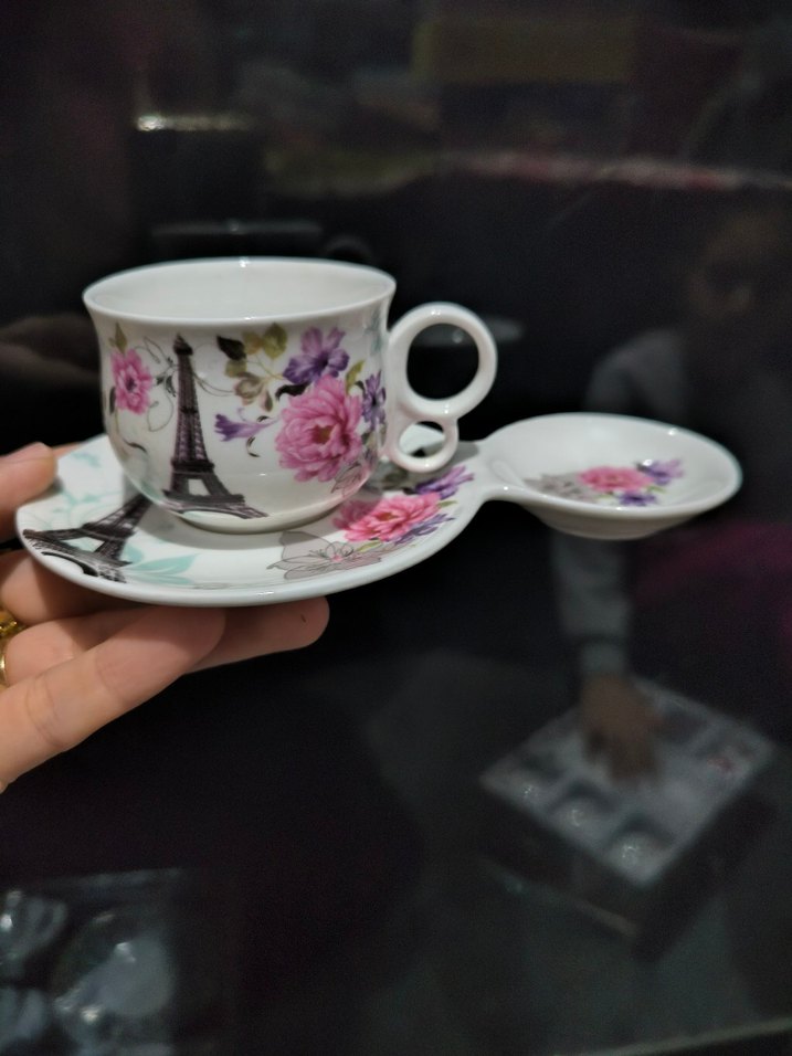 Çiçek Desenli 12 Parça Beyaz Kahve Fincanı Takımı - Görsel 3