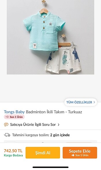 Müslin takım (satış fiyatı 740 tl)