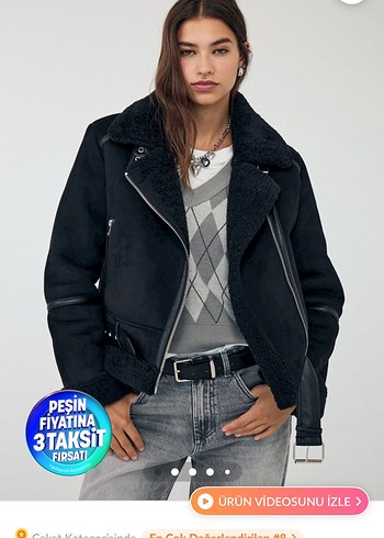 Stradivarius Stradivarius Siyah Kürklü Street Style Kadın Ceket