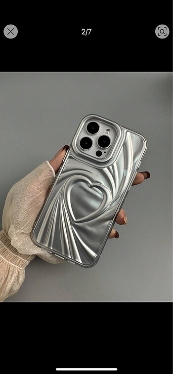 metalik gri kalp model iphone 13 kılıfı