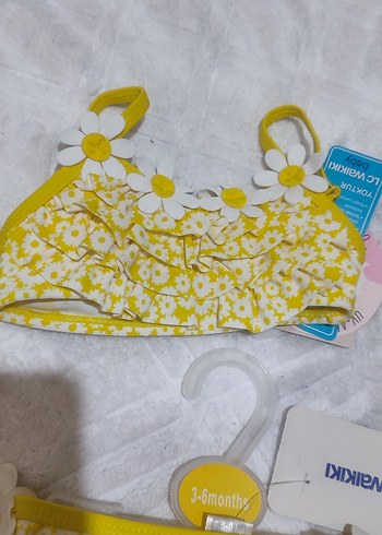 3-6 Ay Beden Sarı Çiçek Desenli Kız Çocuk Bikini