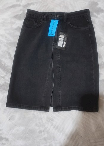Siyah Denim Midi Etek
