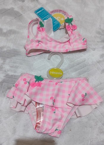 Kız Bebek Pembe Kiraz Desenli Bikini 3-6 Ay