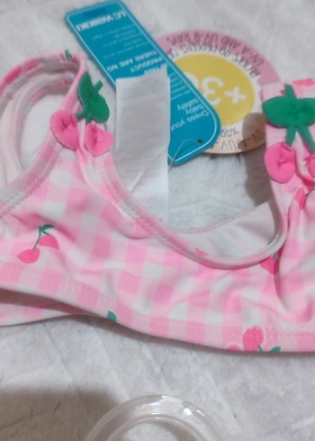 3-6 Ay Beden pembe Renk Kız Bebek Pembe Kiraz Desenli Bikini 3-6 Ay
