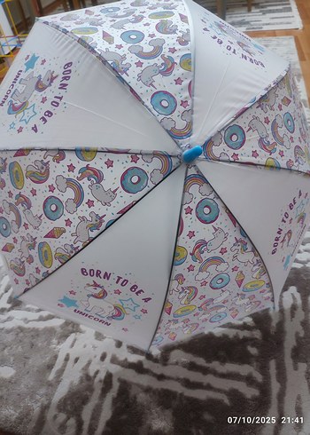 Rengarenk Unicorn Desenli Kadın Şemsiye - Görsel 3