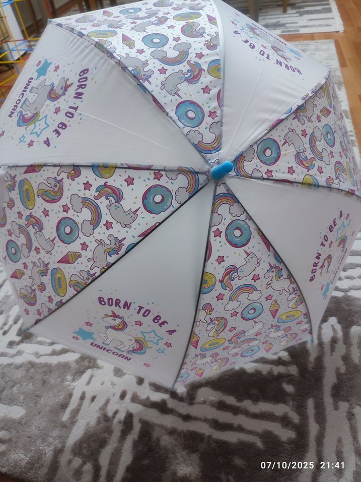 Rengarenk Unicorn Desenli Kadın Şemsiye - Görsel 3