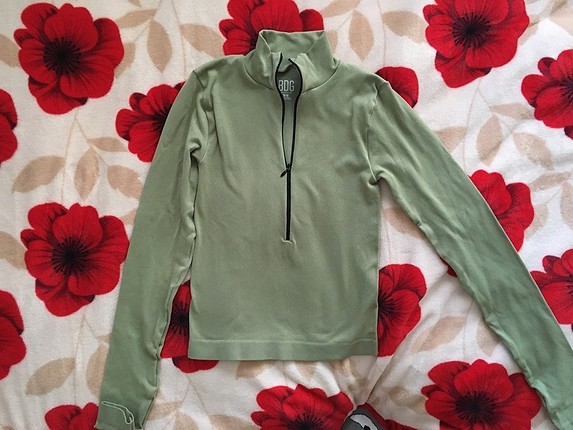 Haki renk uzun kollu fermuarlı sweatshirt