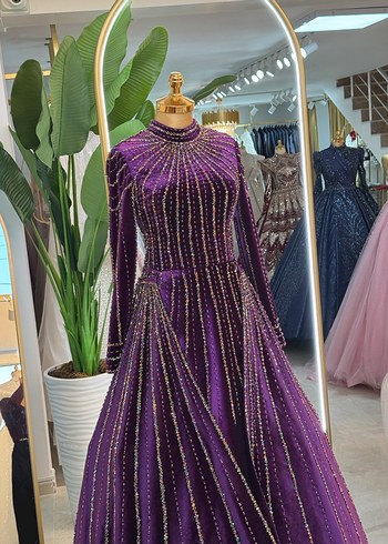 Boncuk İşlemeli Uzun Mor kaftan - Görsel 4