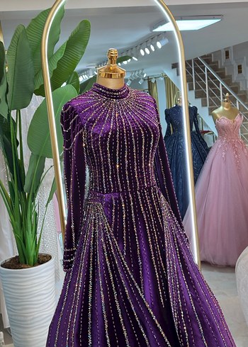 Boncuk İşlemeli Uzun Mor kaftan - Görsel 2
