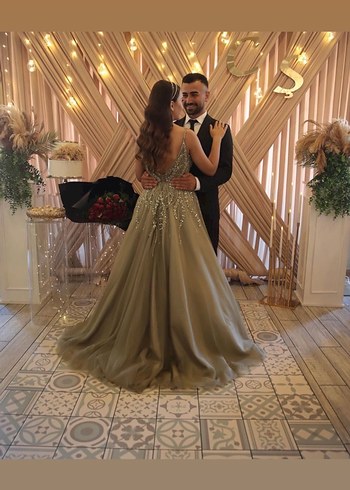 Payet İşlemeli Kolsuz Uzun Abiye Elbise - Görsel 2