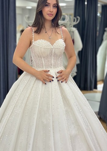 Beyaz Straplez Prenses Gelinlik - Görsel 2