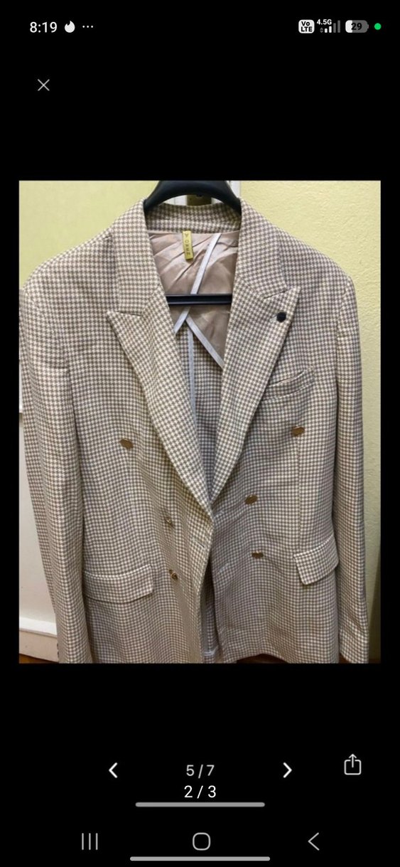 Bej Ekose Desenli Erkek Kruvaze Ceket marka temsili - Görsel 3