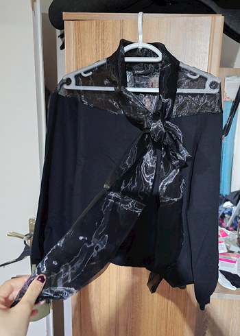 Siyah Gotik Drapeli Uzun Kollu Bluz - Görsel 2