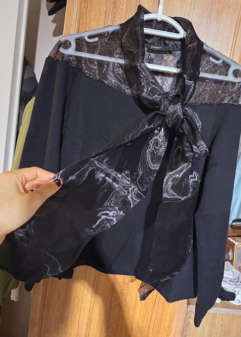 Siyah Gotik Drapeli Uzun Kollu Bluz - Görsel 7