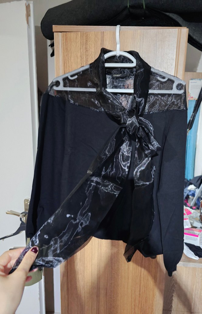 Siyah Gotik Drapeli Uzun Kollu Bluz - Görsel 2