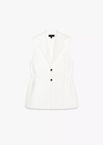Zara Düğmeli Beyaz Beli Büzgülü Kadın Yelek