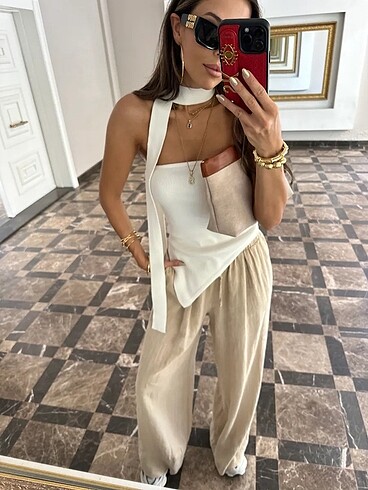 Zara Straplez Fularlı Triko Bluz