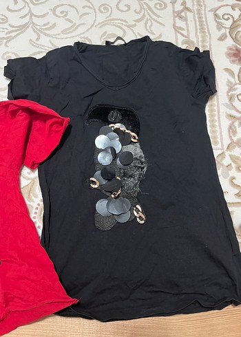 Kırmızı Kadın Mini Uzun Kollu Tişört - Görsel 3