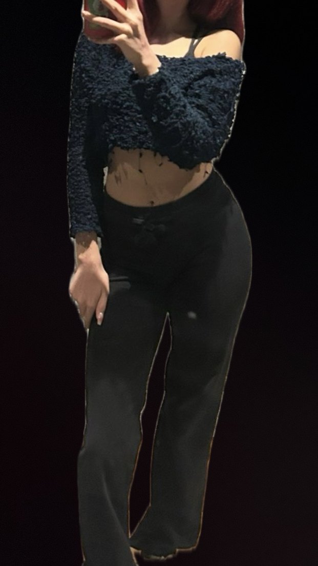 Lacivert Örgü Kadın Kazak Crop - Görsel 3