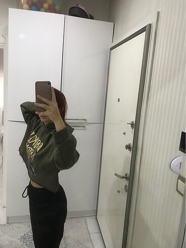 Diğer Yeşil uzun kollu crop sweat