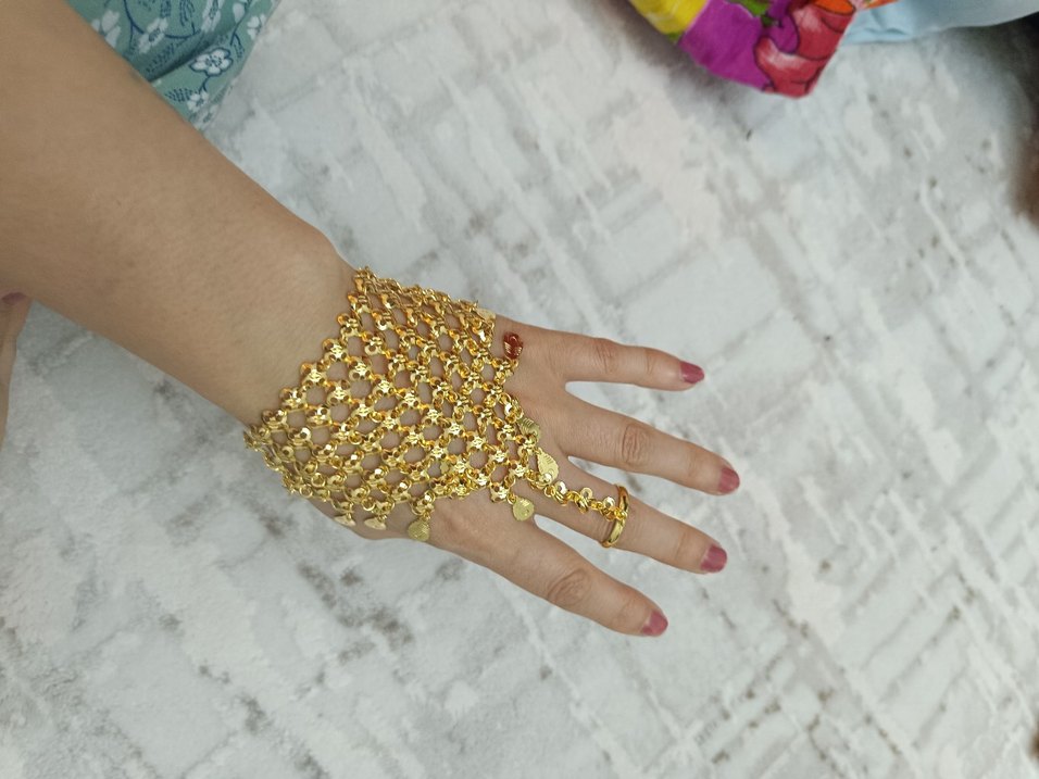 yüzüklü Şahmeran Kadın Altın Renk Zincir Detaylı El Zinciri - Görsel 5