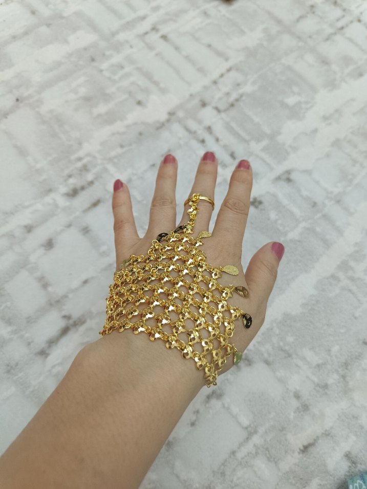 yüzüklü Şahmeran Kadın Altın Renk Zincir Detaylı El Zinciri - Görsel 3