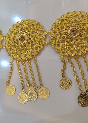 yöresel kemer Altın Renkli Nakışlı Zincir Detaylı Bel Aksesuarı - Görsel 8