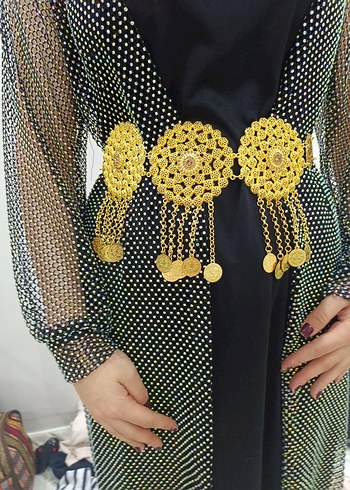 yöresel kemer Altın Renkli Nakışlı Zincir Detaylı Bel Aksesuarı - Görsel 5