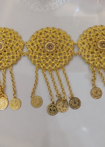 yöresel kemer Altın Renkli Nakışlı Zincir Detaylı Bel Aksesuarı - Görsel 7