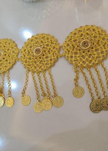 yöresel kemer Altın Renkli Nakışlı Zincir Detaylı Bel Aksesuarı - Görsel 6