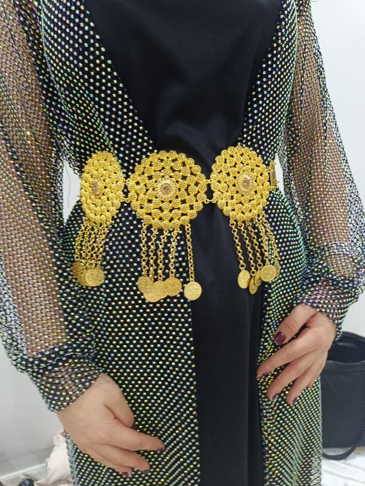 yöresel kemer Altın Renkli Nakışlı Zincir Detaylı Bel Aksesuarı - Görsel 4