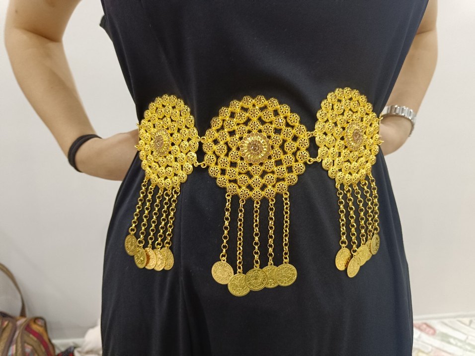 yöresel kemer Altın Renkli Nakışlı Zincir Detaylı Bel Aksesuarı - Görsel 2